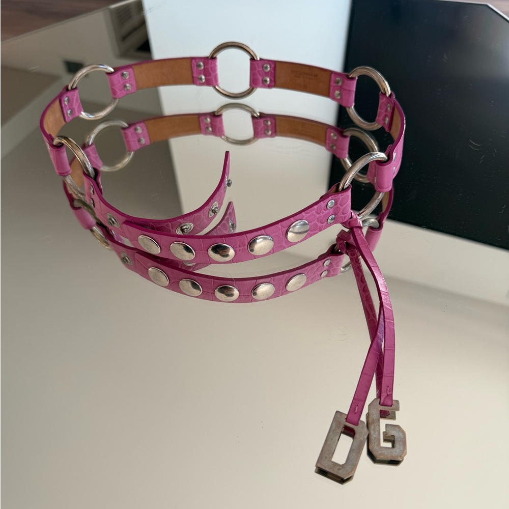 Dolce & Gabbana Pink Croc-Embossed Leather Belt